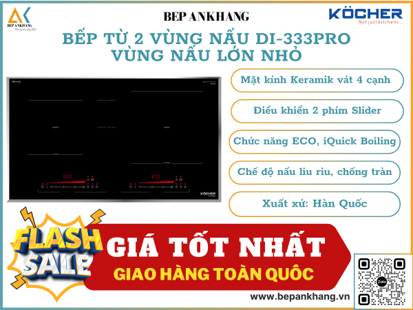 Bếp từ đôi Kocher DI-333Pro - Vùng nấu lớn nhỏ - Made in Korea 